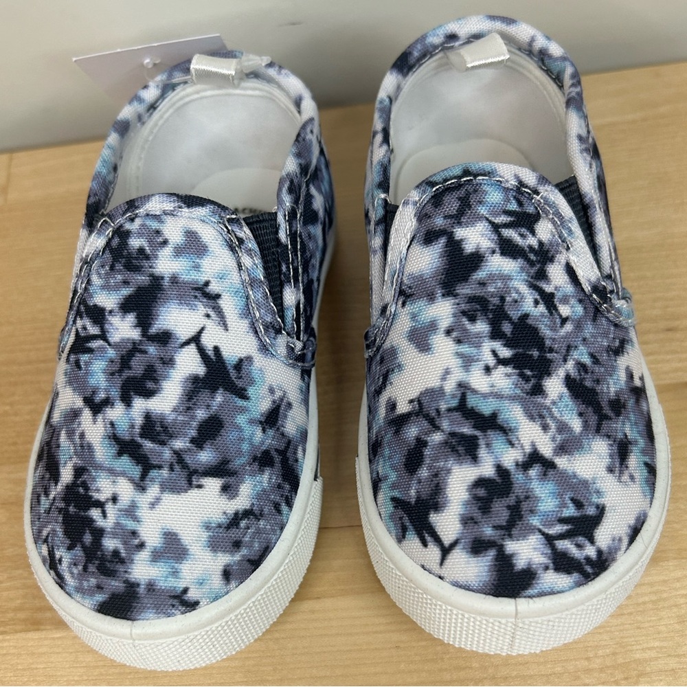 OshKosh Toddler Slip On Sneakers 5 Blue Black Tie Dye Canvas Shoes NWT